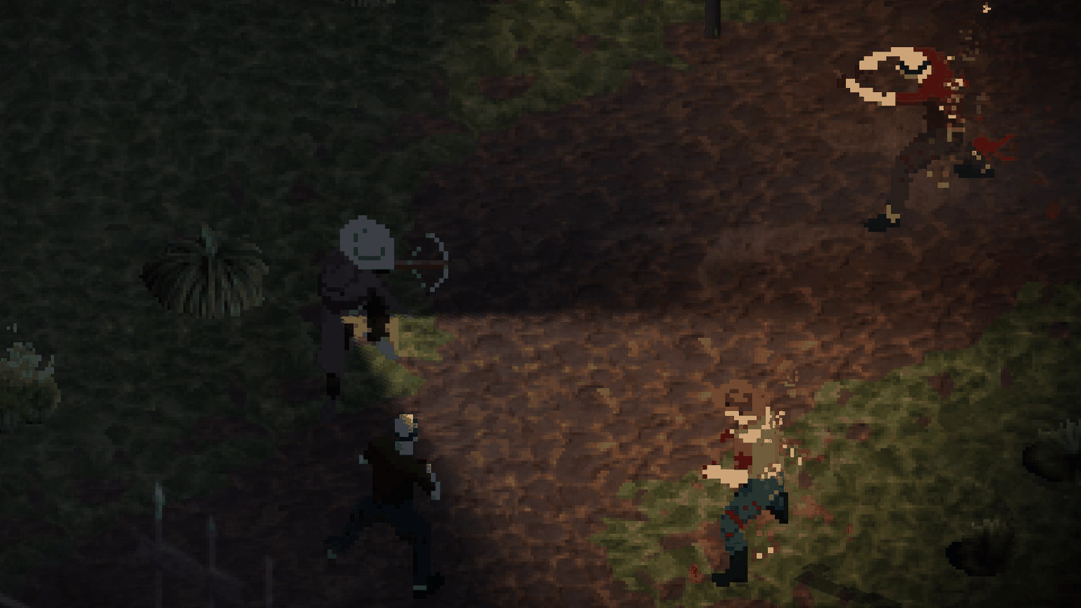 The Keeper on the left aiming his crossbow at burning zombies on the right