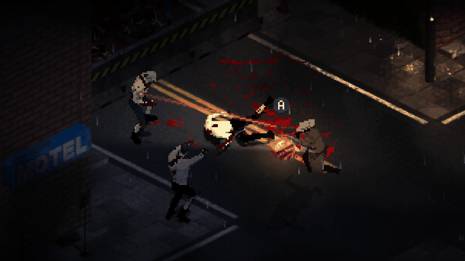 Two zombies closing in during a shotgun fight outside a town motel